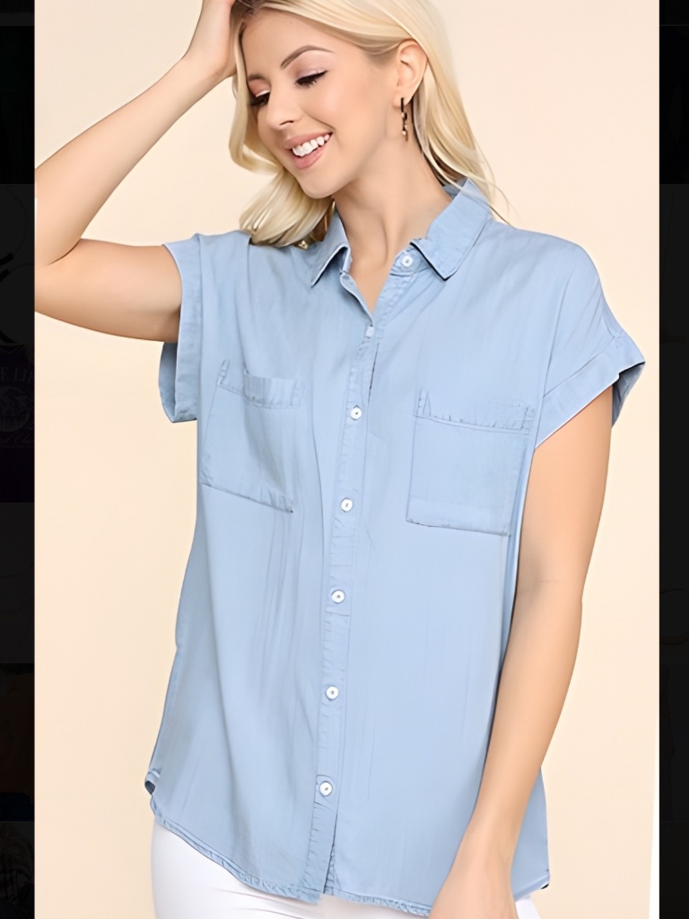 Be Cool Tencel Chambray Short Sleeve Button-Up Top